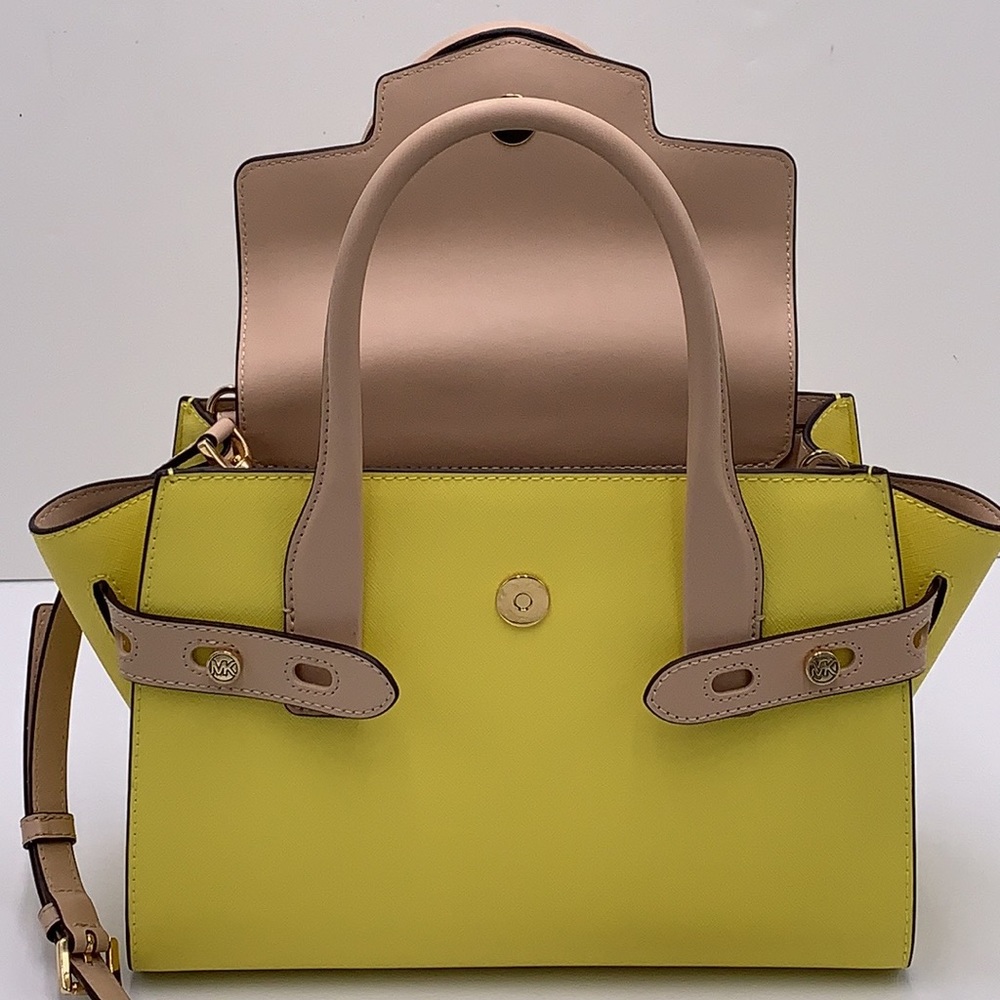 Michael Kors Carmen Medium Colorblock Faux Saffiano Leather Belted Satchel - Picture 6 of 16